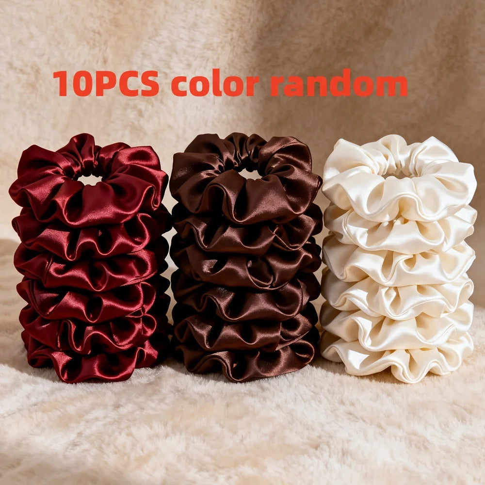 10/15 Pack of Random Color Faux Silk Scrunchies, High Elasticity, Non-Damaging Hair Accessories, Satin Hair Ties, Women's Hair Ropes, Large Size Hair Ties