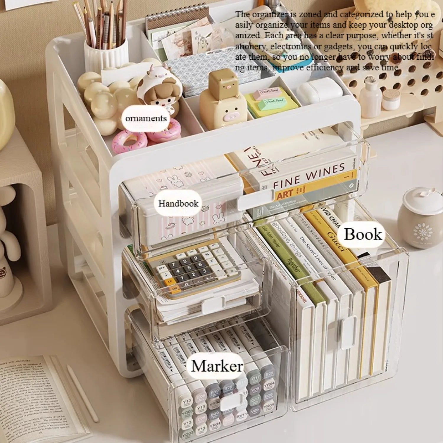 Drawer Desktop Organizer, Organizer Drawers, Desk Stationery Organizer, Multifunctional Dustproof Large Capacity Office Shelf