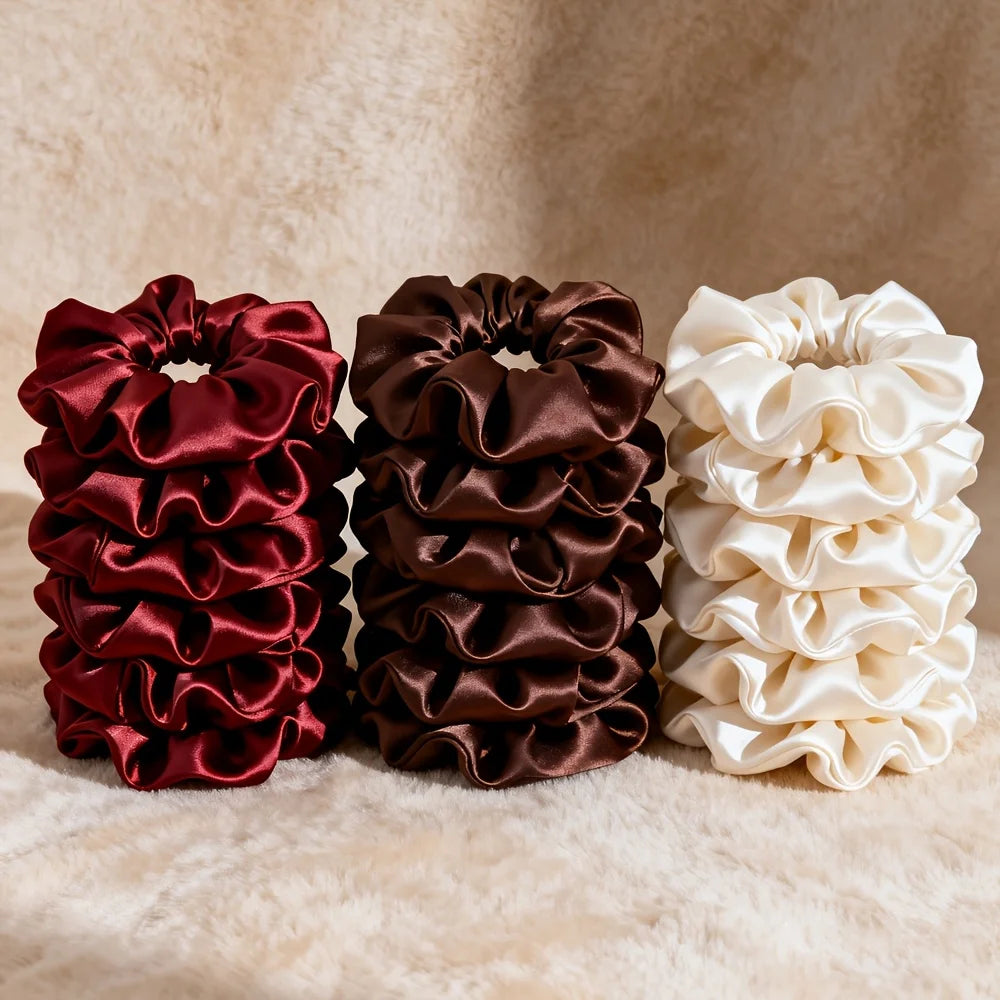 10/15 Pack of Random Color Faux Silk Scrunchies, High Elasticity, Non-Damaging Hair Accessories, Satin Hair Ties, Women's Hair Ropes, Large Size Hair Ties