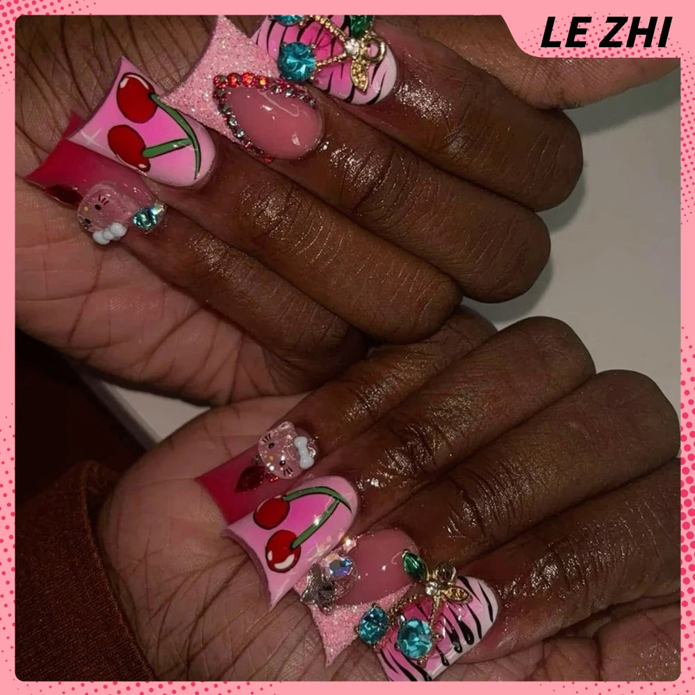 Summer Acrylic Gel Duck Web Press On Nail Art Diamond Hello Kitty 3D Flowers Customizable Manicure Handmade Gifts for Girls