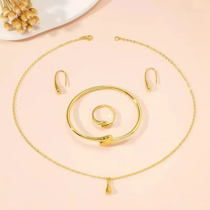 Minimalist Gold Teardrop Jewelry Set Dainty Necklace Earrings Bracelet Ring Elegant Daily Fashion Accessories Gift for Women