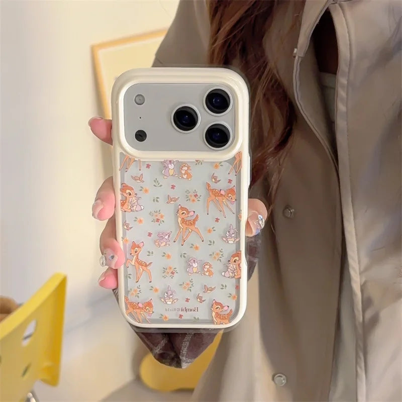 Fashion Cute Flower Little Deer Phone Case For iPhone 17 Pro 15 14 16 Pro Max Back Cover Shockproof Cartoon Cases For Girls