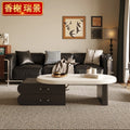 French Minimalist Coffee Table With Drawers Wavy Luxury Nordic Coffee Table Oval Metal Handles Coffee Table Home Furniture