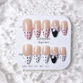 10pcs Handmade Polka Dot Press-On Nails - Pink, White & Black with 3D Flower Decor, Retro Sweet Nail Supplies