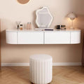 White Corner Floating Makeup Vanity with Mirror, Lights & Storage - Wall Mounted Dressing Table