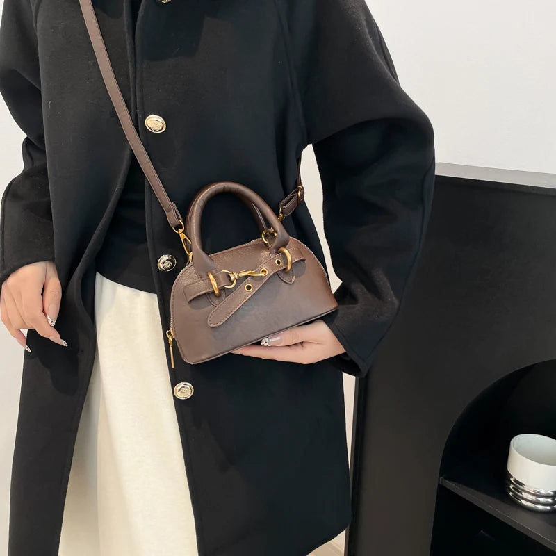 Small Size Top-handle Bags For Women Belt Buckle Design Mini Shoulder Cross Body Shell Bag Luxury Designer Purses And Handbags