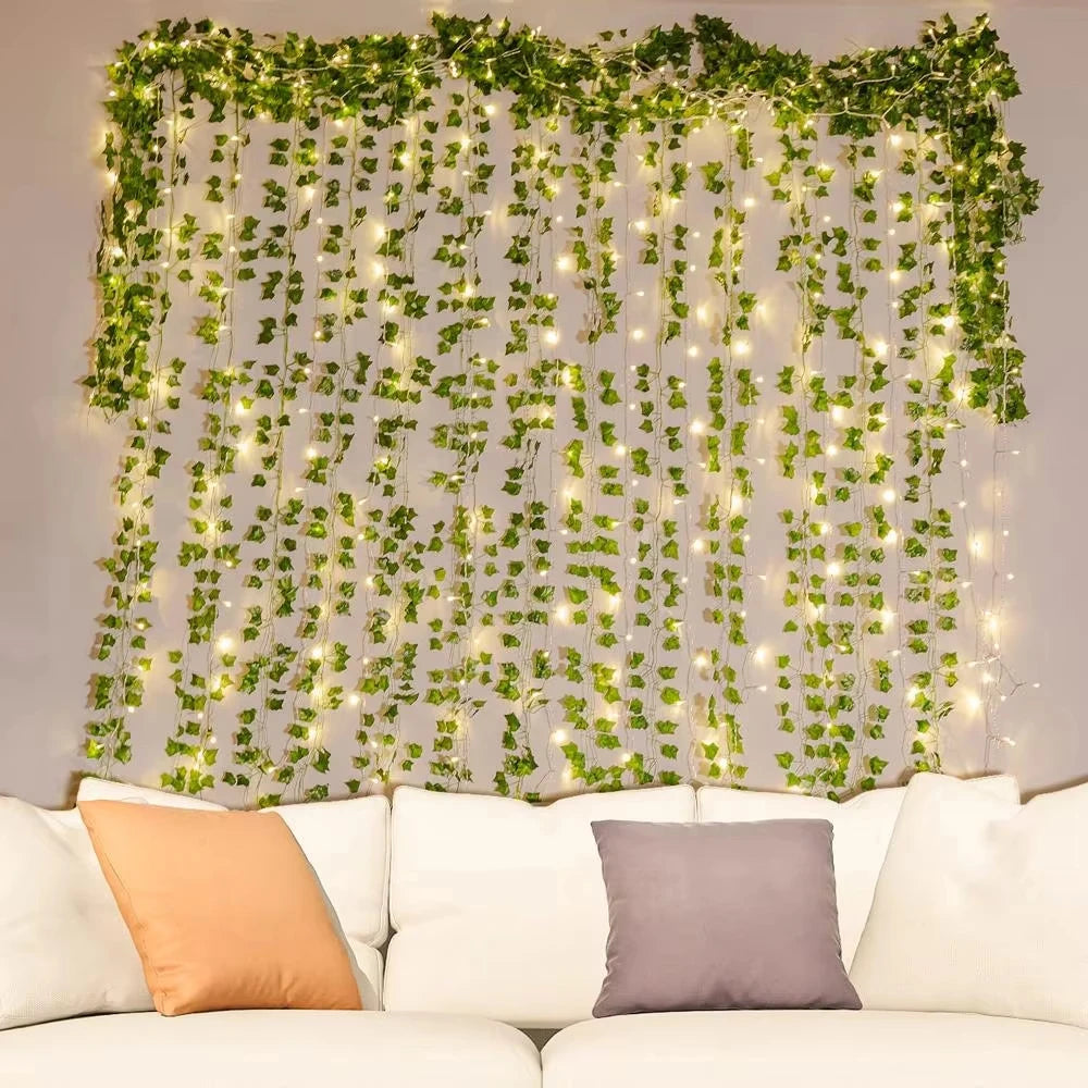 100 LED Fairy Lights Outdoor Artificial Ivy Vine Leaf Plants Lights for Party Wedding Holiday Garden Christmas Decoration
