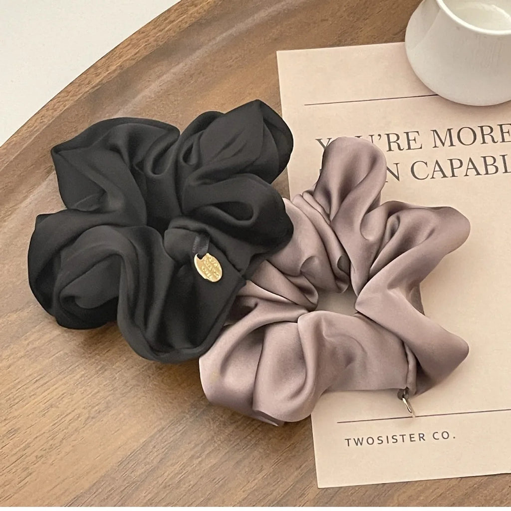 Satin Silk Hair Scrunchies Black Hair Ties for Girls and Women Scrunchie Solid Color Hair Accessories Scrunch