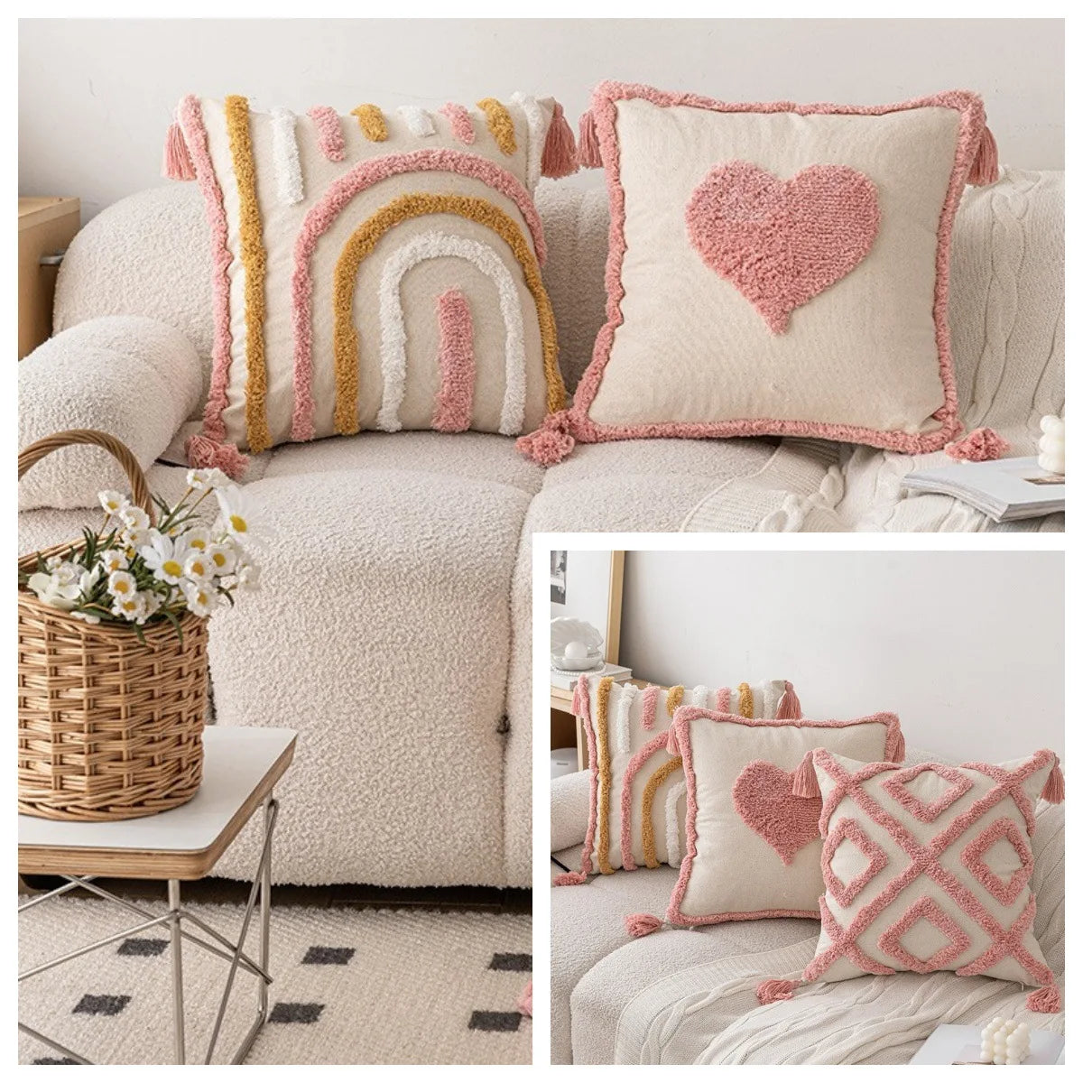 Ins Style Pink Plush Sofa Pillow Case New 45X45 Cushions Cover Small Fresh Love Style Detachable Pillow Cover Home Decorative