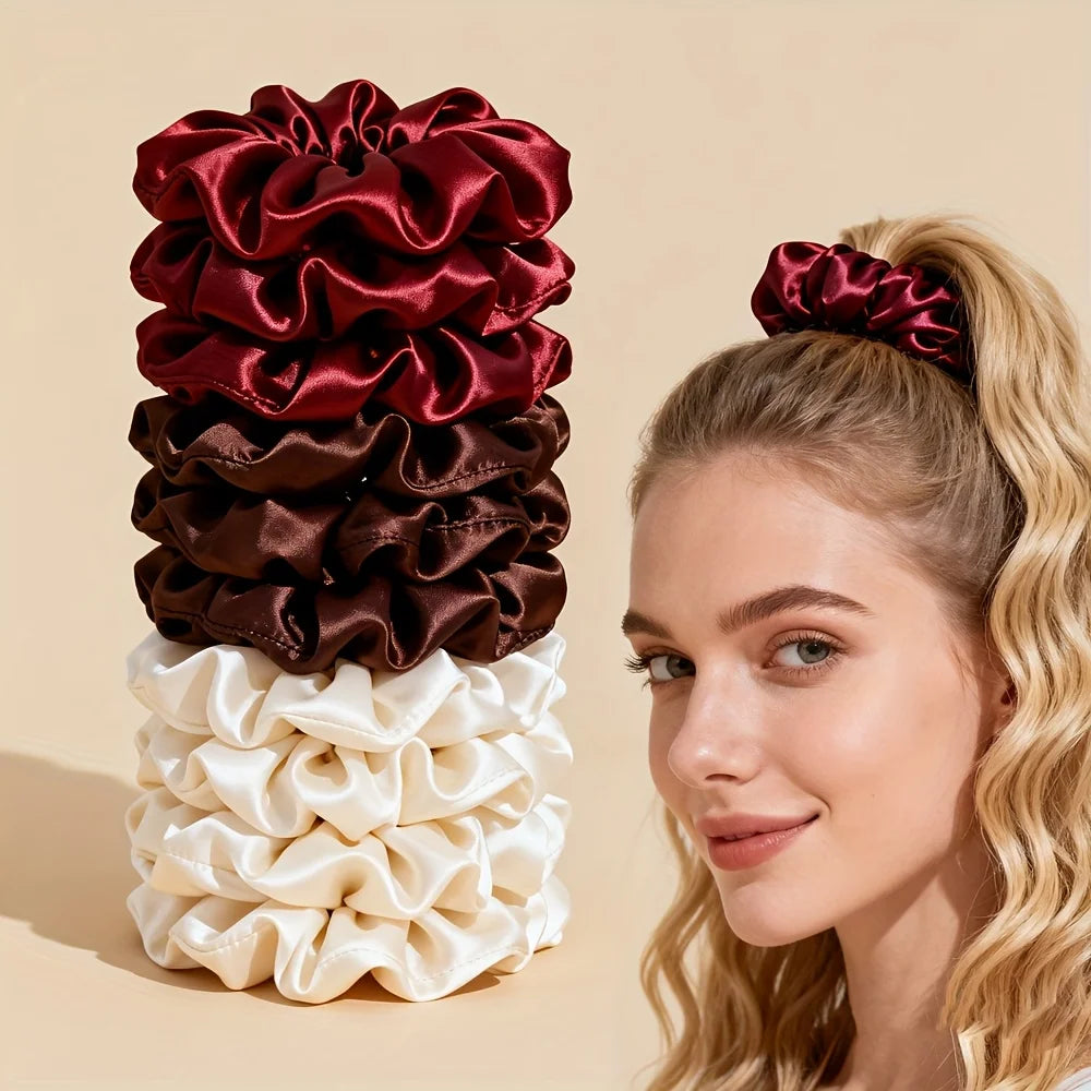 10/15 Pack of Random Color Faux Silk Scrunchies, High Elasticity, Non-Damaging Hair Accessories, Satin Hair Ties, Women's Hair Ropes, Large Size Hair Ties