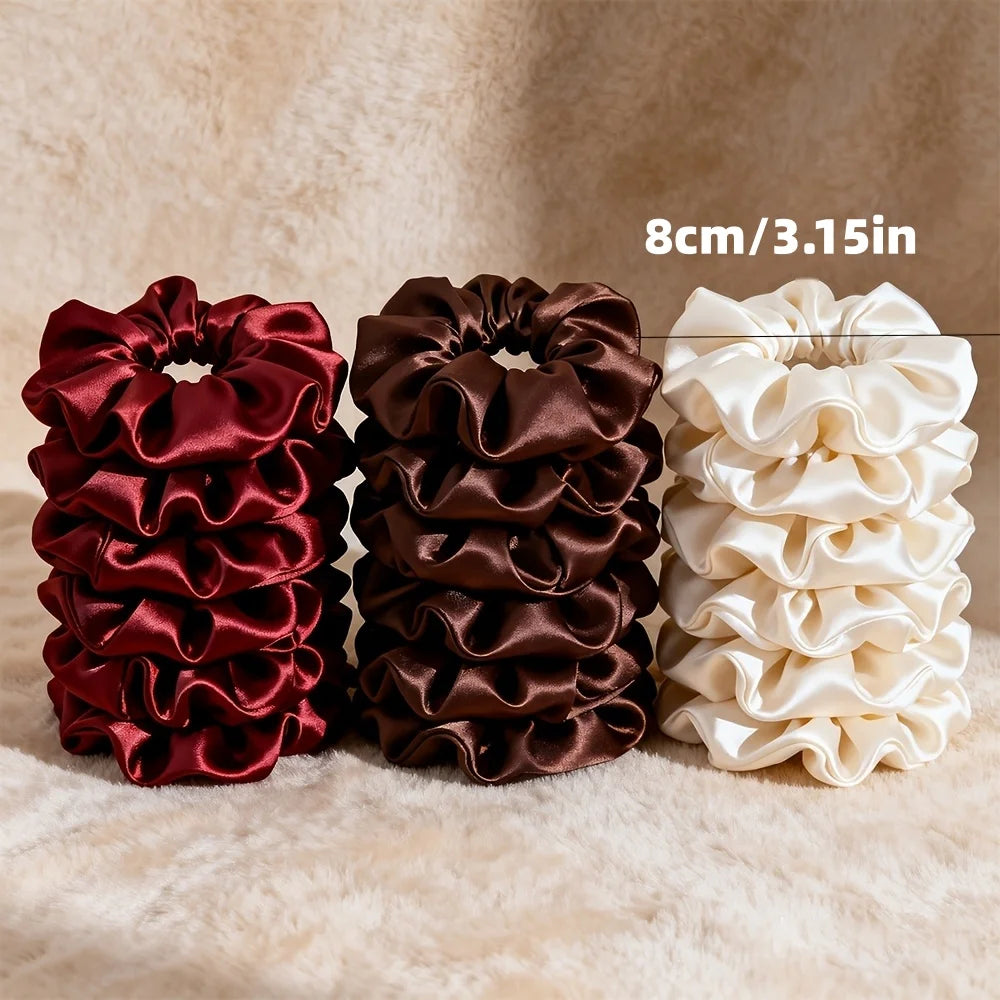 10/15 Pack of Random Color Faux Silk Scrunchies, High Elasticity, Non-Damaging Hair Accessories, Satin Hair Ties, Women's Hair Ropes, Large Size Hair Ties