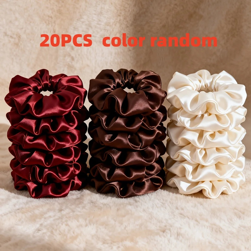 10/15 Pack of Random Color Faux Silk Scrunchies, High Elasticity, Non-Damaging Hair Accessories, Satin Hair Ties, Women's Hair Ropes, Large Size Hair Ties