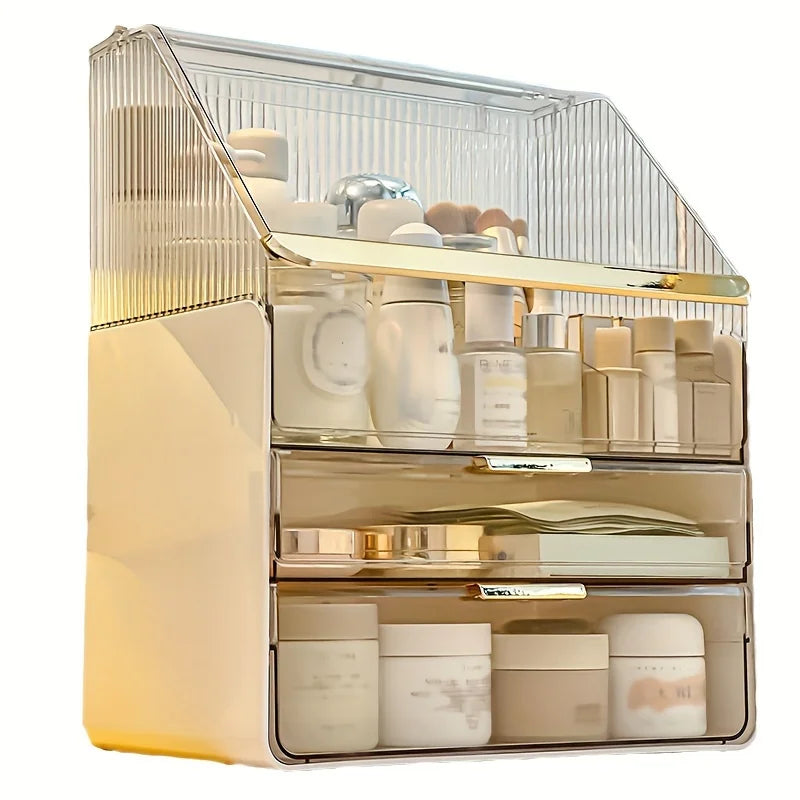 Large Capacity Makeup Organizer with 3 Drawers, Acrylic Cosmetic Storage Box for Vanity Table, Clear Skincare & Perfume Display