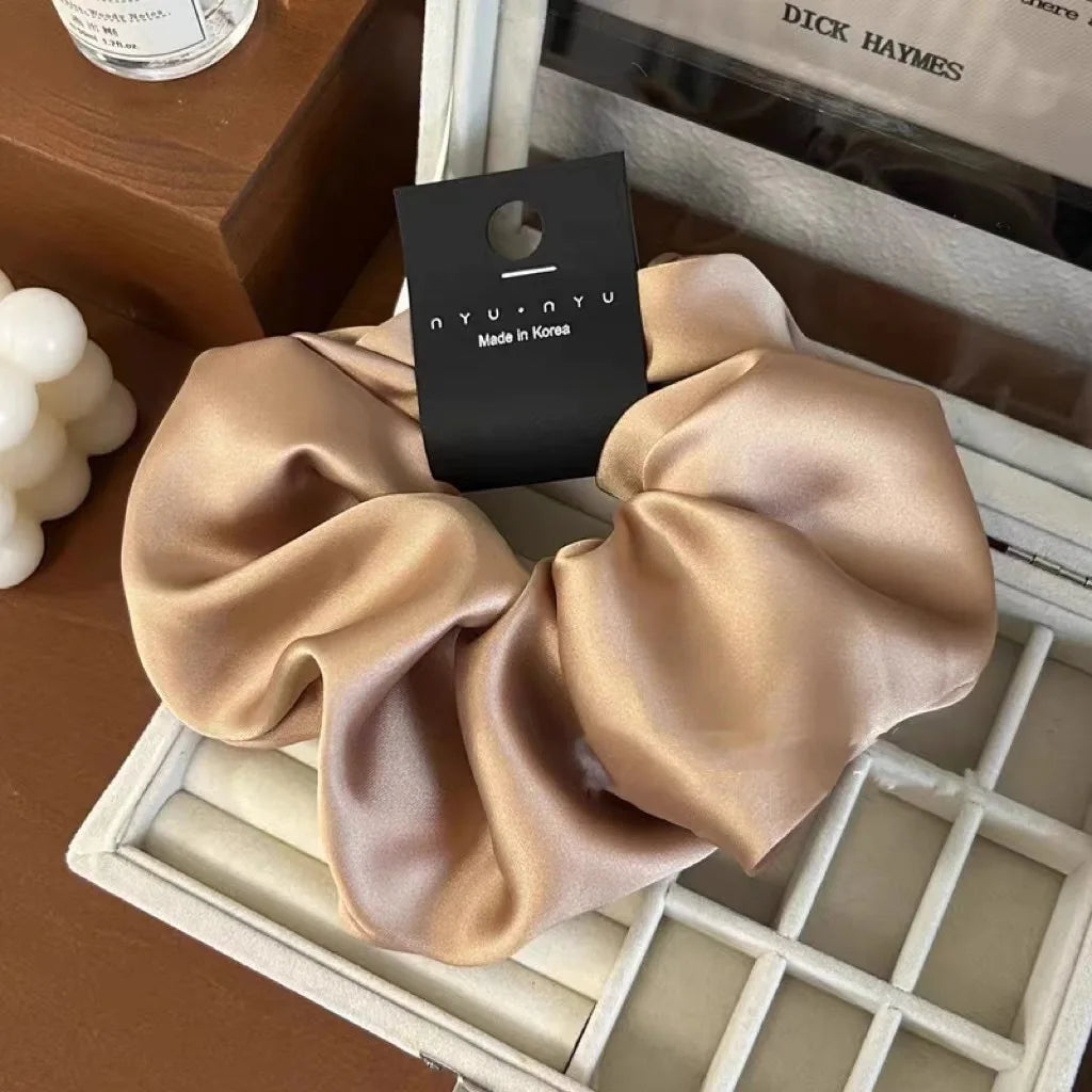 12cm Fashion Satin Scrunchie Women Silk Hair Tie Elastic Hair Bands Girls Black Scrunchy Rope for Adult Hair Accessories