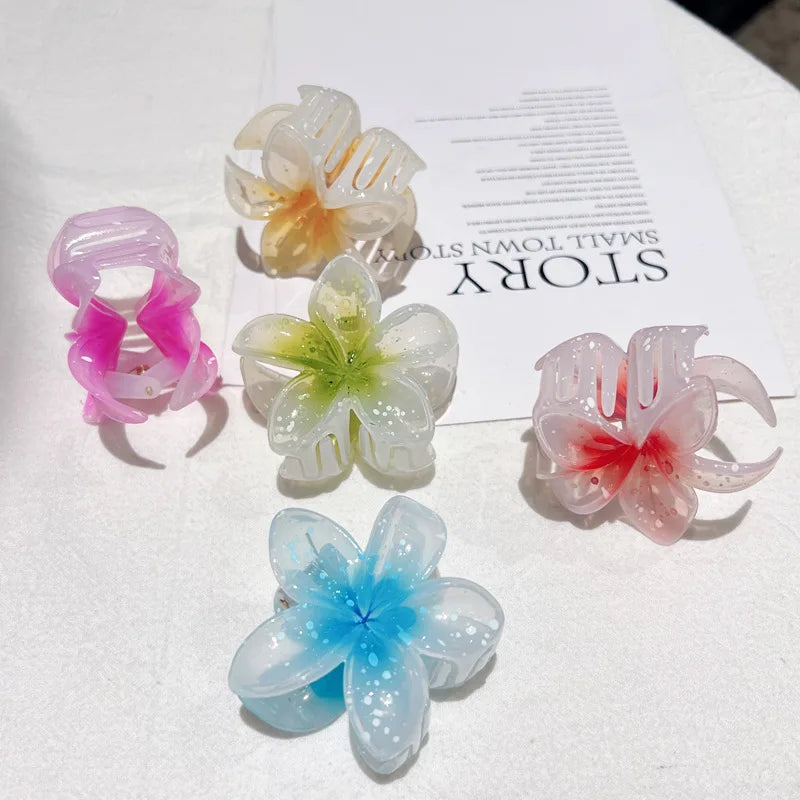 Transparent Glitter Hair Clip Trendy Fashion Hair Accessory for Women Small Egg-Shaped Flower Clip
