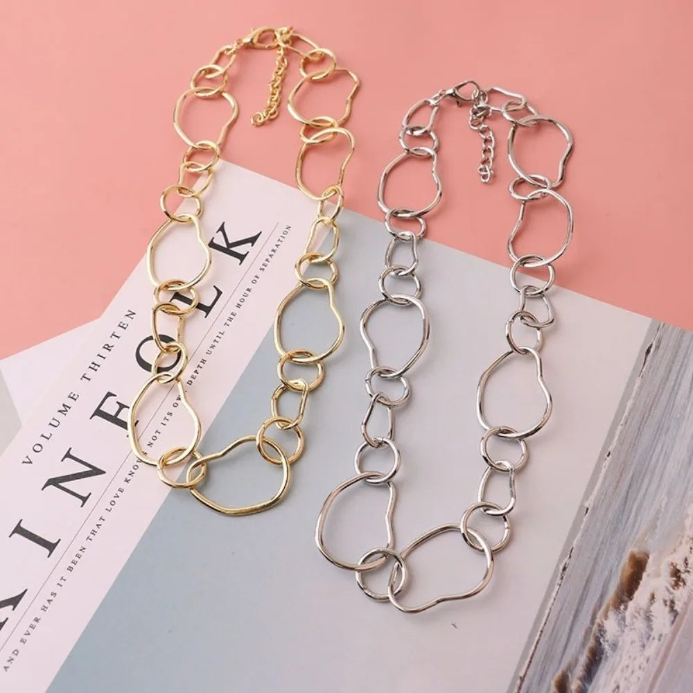 Minimalist Irregular Women Necklace Geometric Gold Color Circular Chain Link Choker Necklace Party Jewelry Gifts