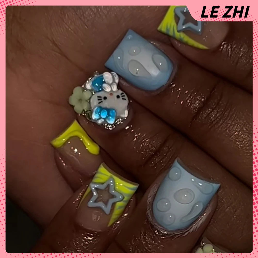 Summer Acrylic Gel Duck Web Press On Nail Art Diamond Hello Kitty 3D Flowers Customizable Manicure Handmade Gifts for Girls