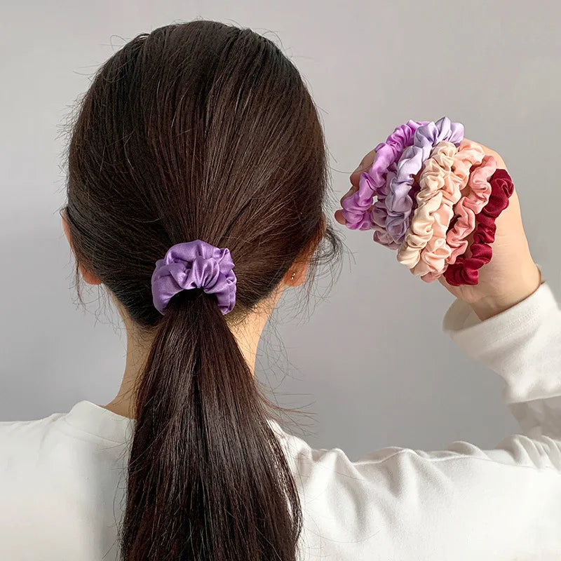 10pcs/pack Smooth Satin Hair Scrunchies Women Elastic Hair Bands Solid Color Hair Ties Bands Dot Rubber Band Hair Accessories