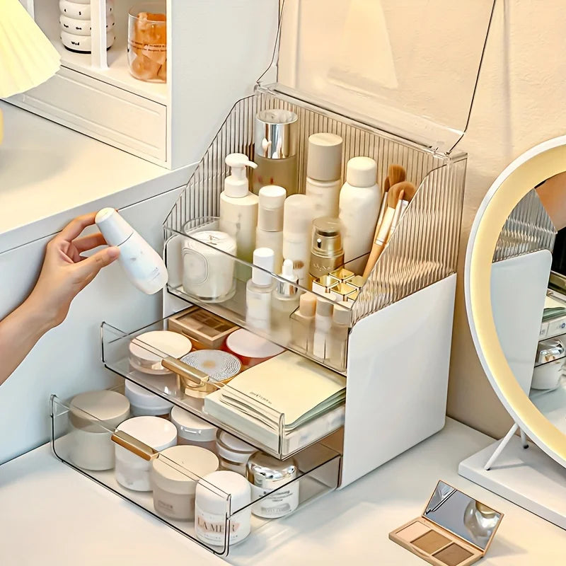 Large Capacity Makeup Organizer with 3 Drawers, Acrylic Cosmetic Storage Box for Vanity Table, Clear Skincare & Perfume Display