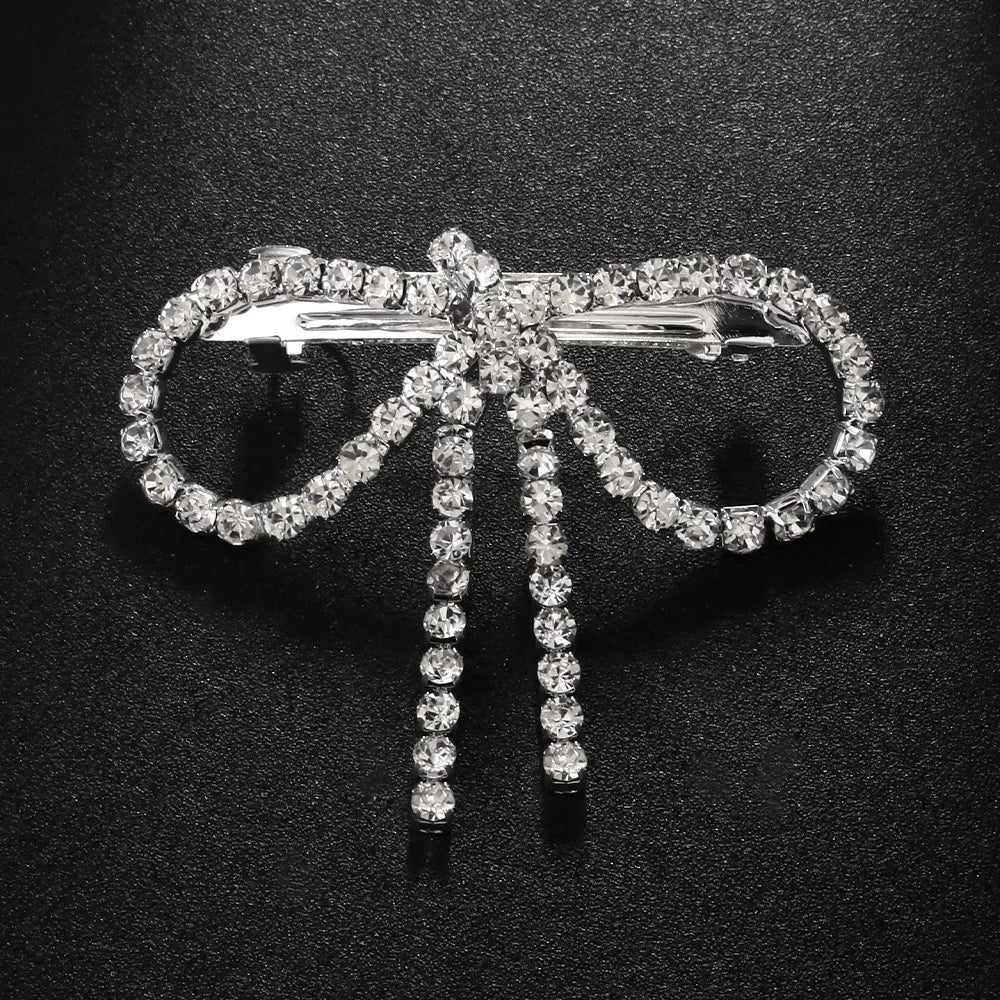 Trendy Vintage Ponytail Hair Clip Shiny Elegant Rhinestone Bow Hairpins Exquisite Luxury Bowknot Side Clip Hair Accessories