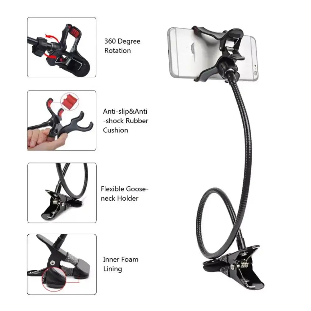 Portable Flexible Lazy Bracket For Mobile Phone Holder Universal Bed Desktop Bracket Clip 360° Adjustble Gooseneck Clip Clamp