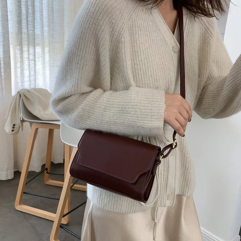 Vintage Mini Messenger Bags for Women PU Leather Shoulder Bags Ladies Simple Design Handbag Female Crossbody Small Square Purse