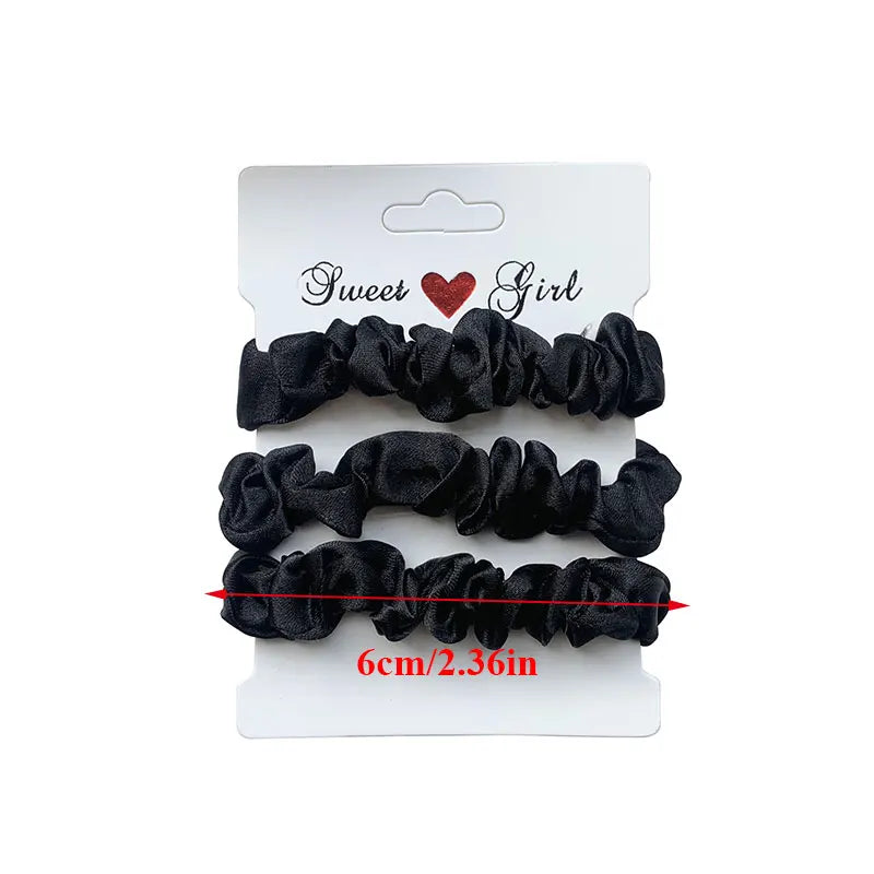 3PCs Silk Satin Small Scrunchies Set Solid Color Pleated Scrunchy Elastics Hair Ties Ponytail Holders for Women Hair accessories