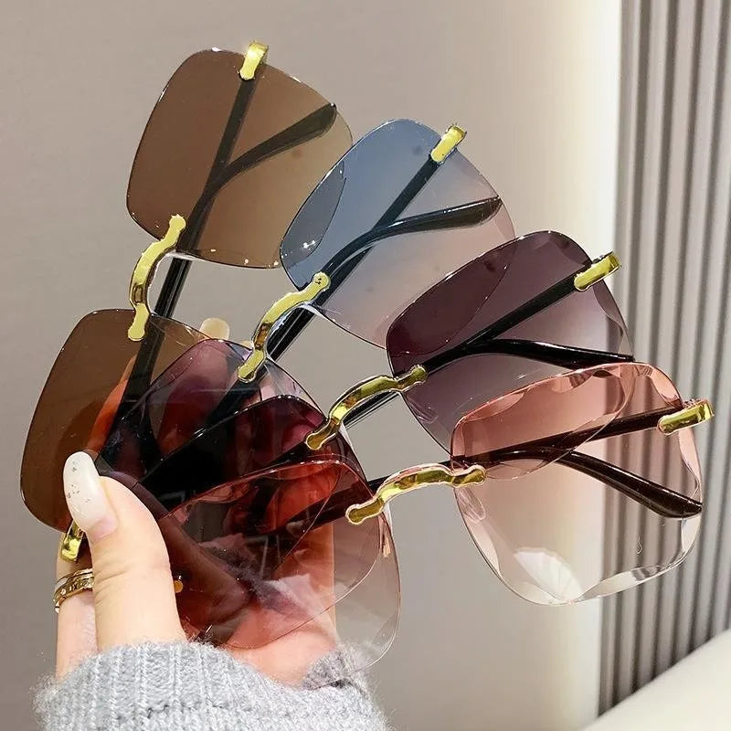 Square Rimless Sunglasses Women Luxury Brand Designer Summer Red Glasses Fashion Sun Glasses for Men UV400 Shades Sunglass Woman