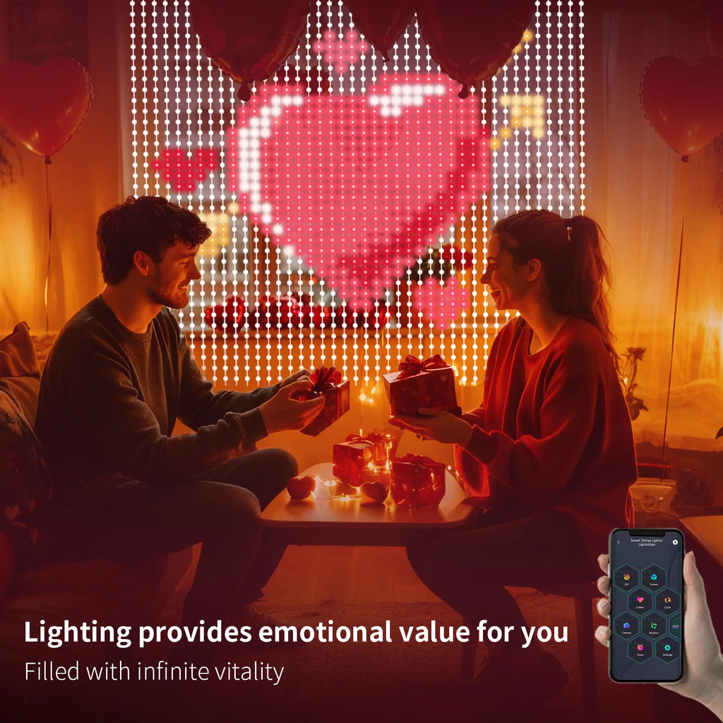 Fairy Curtain Light, DIY Pattern and Text, Music and Microphone Sync, Smart  APP Contrl- 400LED-USB Powered,Festival Decor Light