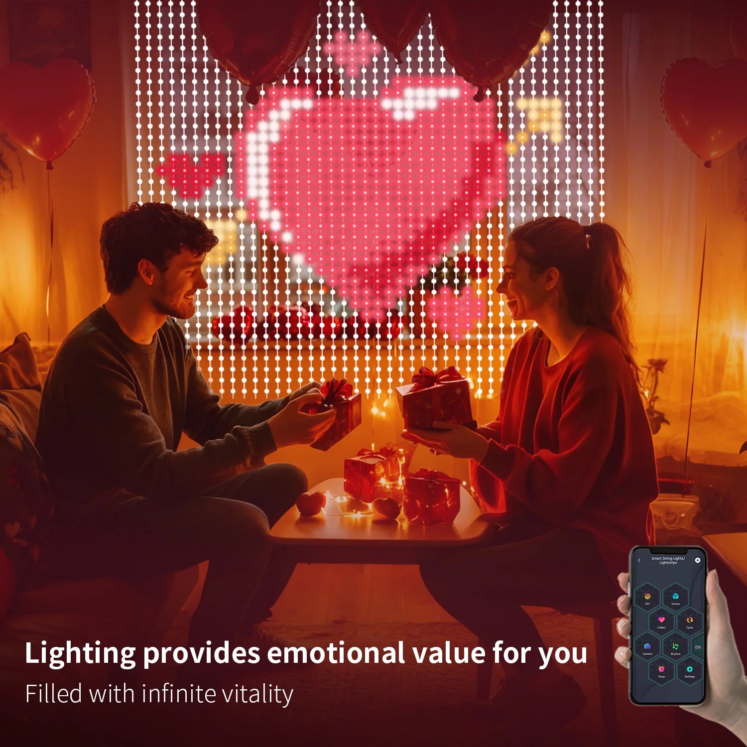 Fairy Curtain Light, DIY Pattern and Text, Music and Microphone Sync, Smart  APP Contrl- 400LED-USB Powered,Festival Decor Light