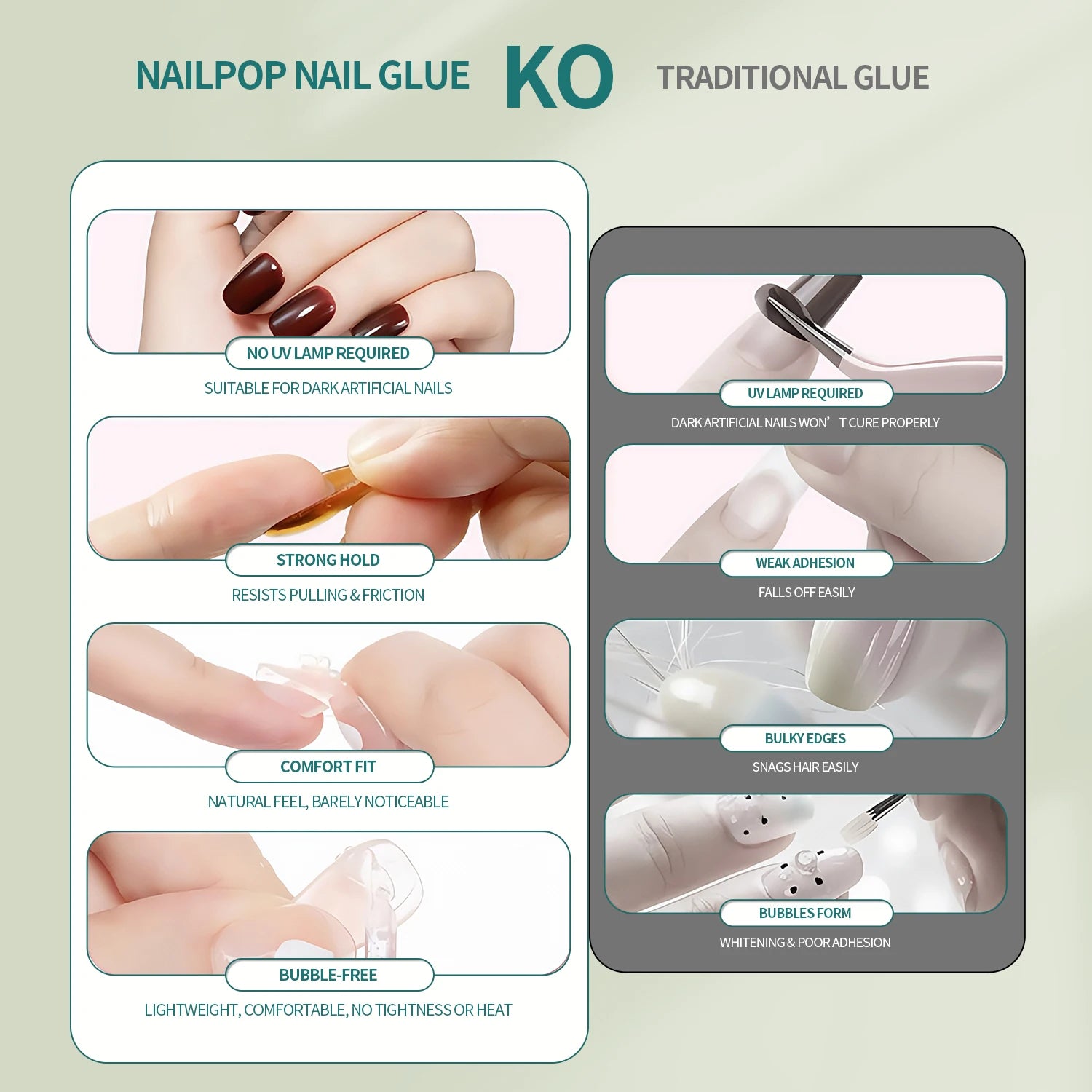 Nailpop Press On Nail Glue Strong Bond Fast Drying Long Lasting No Lamp Hypoallergenic Gentle Formula for Fake Artificial Nails