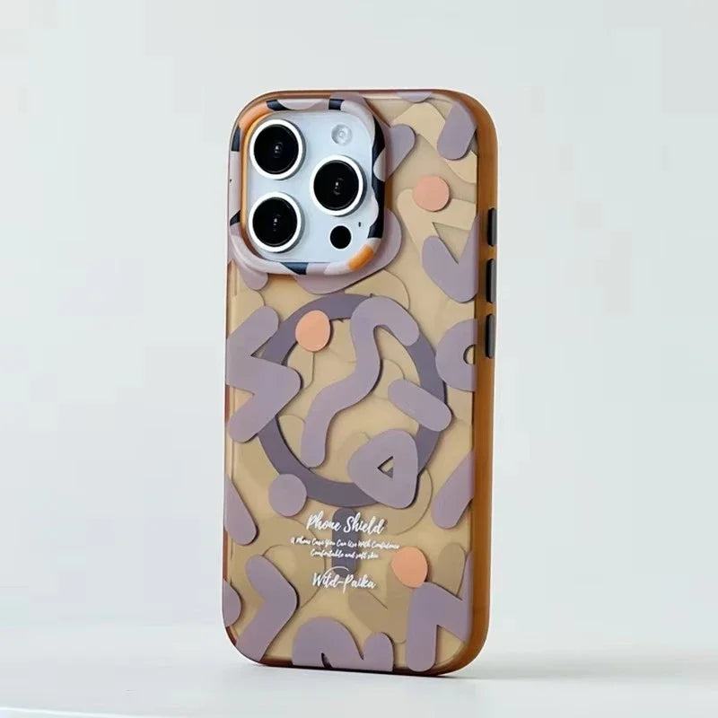 Trendy Matte Graffiti Magsafe Phone Case for iPhone 12 13 14 15 16 Pro Max Plus Magnetic Wireless Charging Hard Protective Cover
