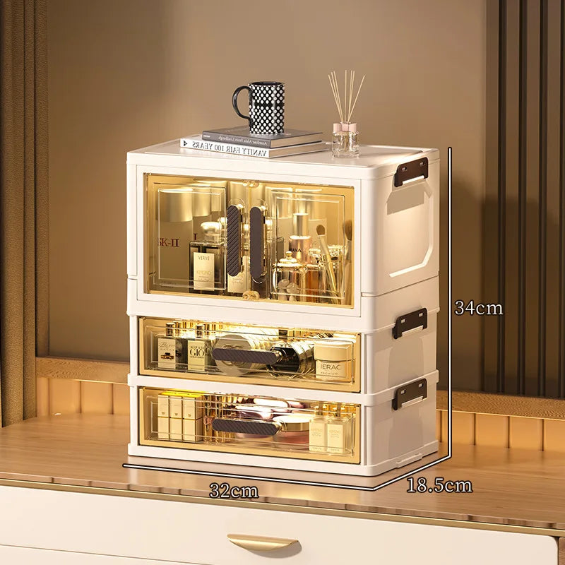 Multi-functional 3 Tier Cosmetic Organizer,Foldable Makeup Organizer,Desktop Dresser,Organizer Drawers,Stackable&DustproofDesign