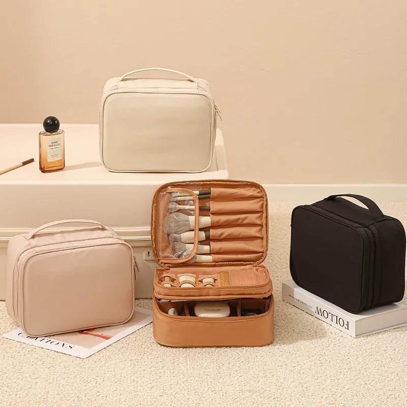 Professional Makeup Organizer Case,Portable Oxford Fabric Bag with Multiple Compartments for Travel,Spacious Handheld Organizer