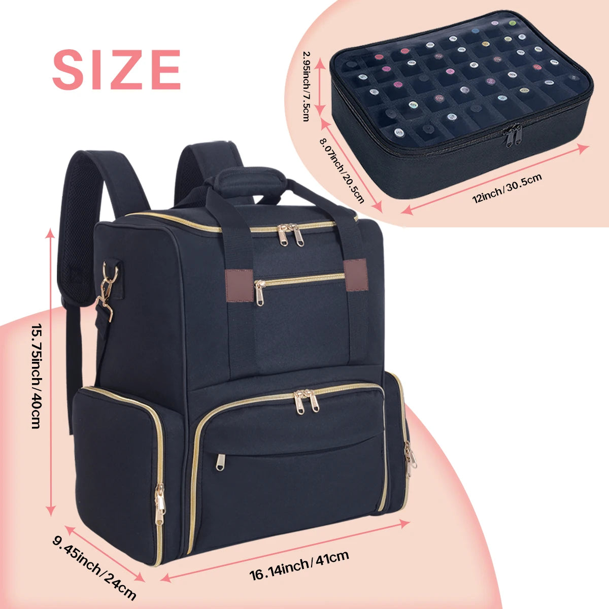 UOZL Nail Polish Organizer Backpack Holds 80 Bottles and a Nail Lamp Supplies with 2 Removable Cases Storage Bag Professional Tr