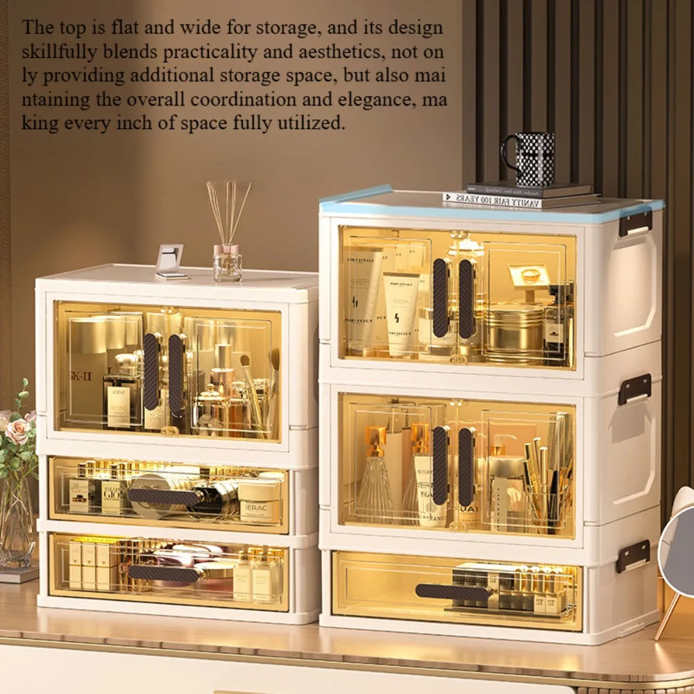 Multi-functional 3 Tier Cosmetic Organizer,Foldable Makeup Organizer,Desktop Dresser,Organizer Drawers,Stackable&DustproofDesign