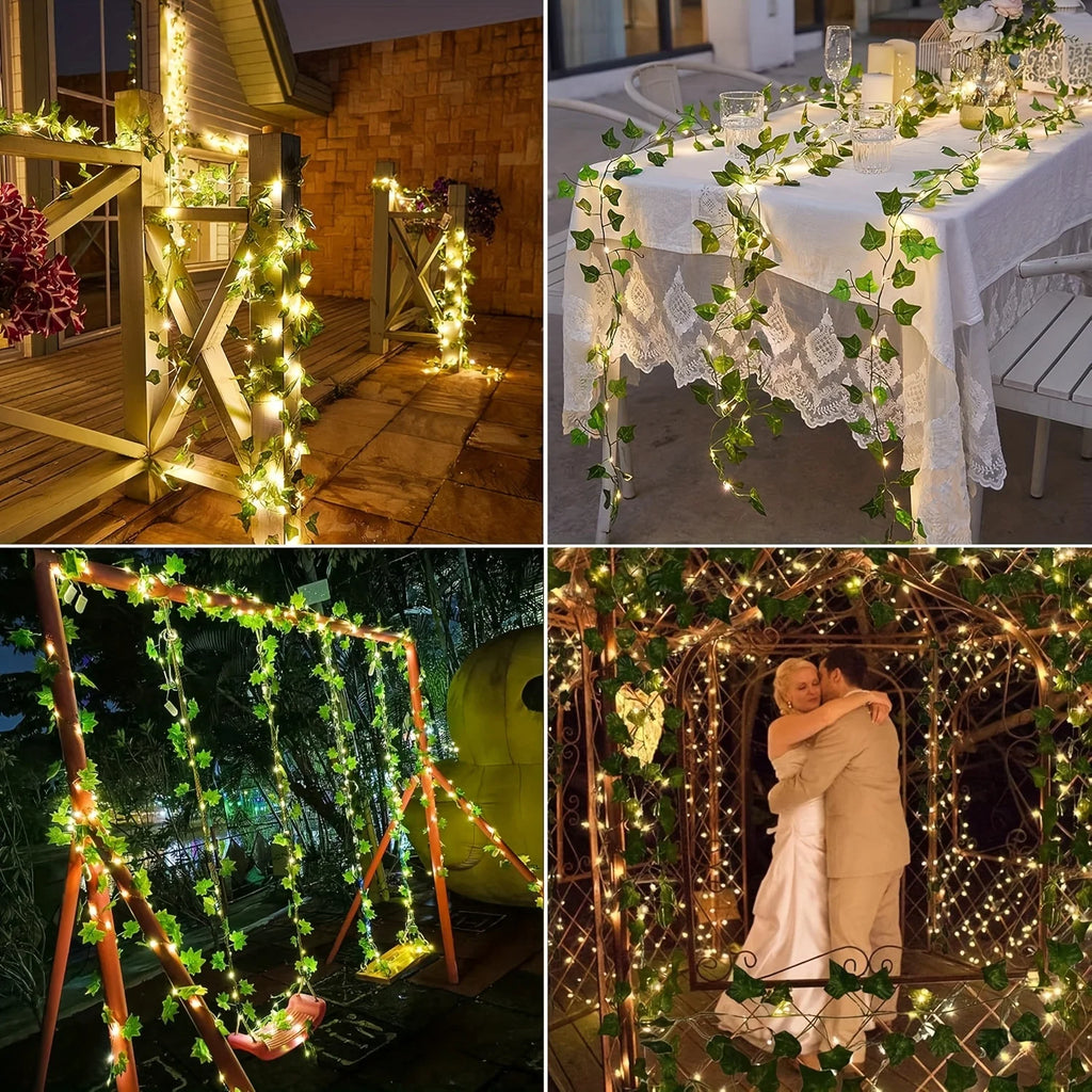 100 LED Fairy Lights Outdoor Artificial Ivy Vine Leaf Plants Lights for Party Wedding Holiday Garden Christmas Decoration