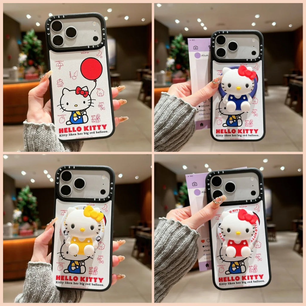Korean Trendy Sanrio Hellokitty Girlish Phone Case For IPhone 17 Pro Max 16 15 14 Plus Magnetic Bracket TPU+PC Shockproof Cover