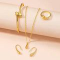 Minimalist Gold Teardrop Jewelry Set Dainty Necklace Earrings Bracelet Ring Elegant Daily Fashion Accessories Gift for Women