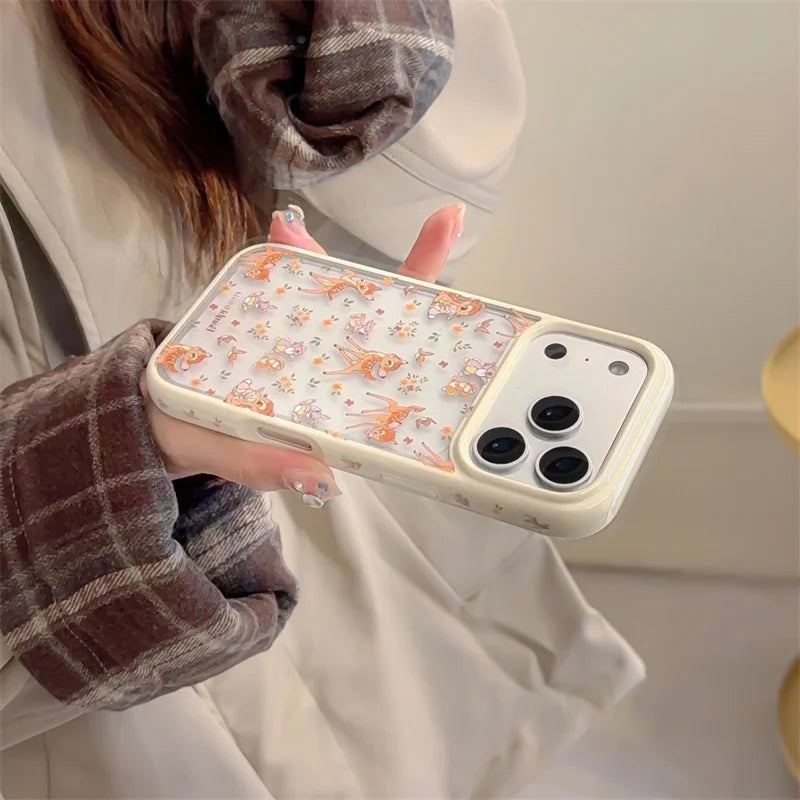 Fashion Cute Flower Little Deer Phone Case For iPhone 17 Pro 15 14 16 Pro Max Back Cover Shockproof Cartoon Cases For Girls