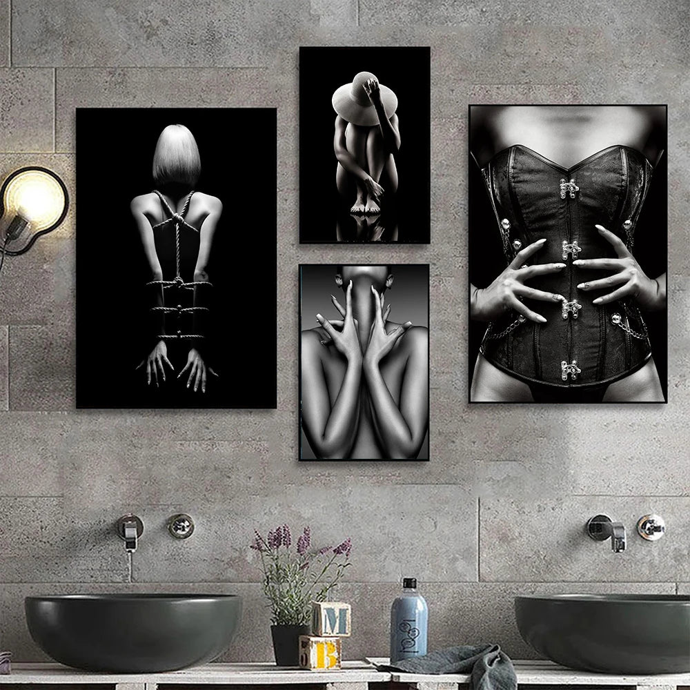 Sexy Woman Poster Prints Wall Art Canvas Painting Black White Picture Home Room Decor Aesthetic Mural Wallpaper Frameless