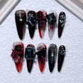 NewGoldcast Handmade Press on Nails Black Bow Tie Wearable Pink Cute Long False Nails Winter Reusable Full Cover Charm Nails Art