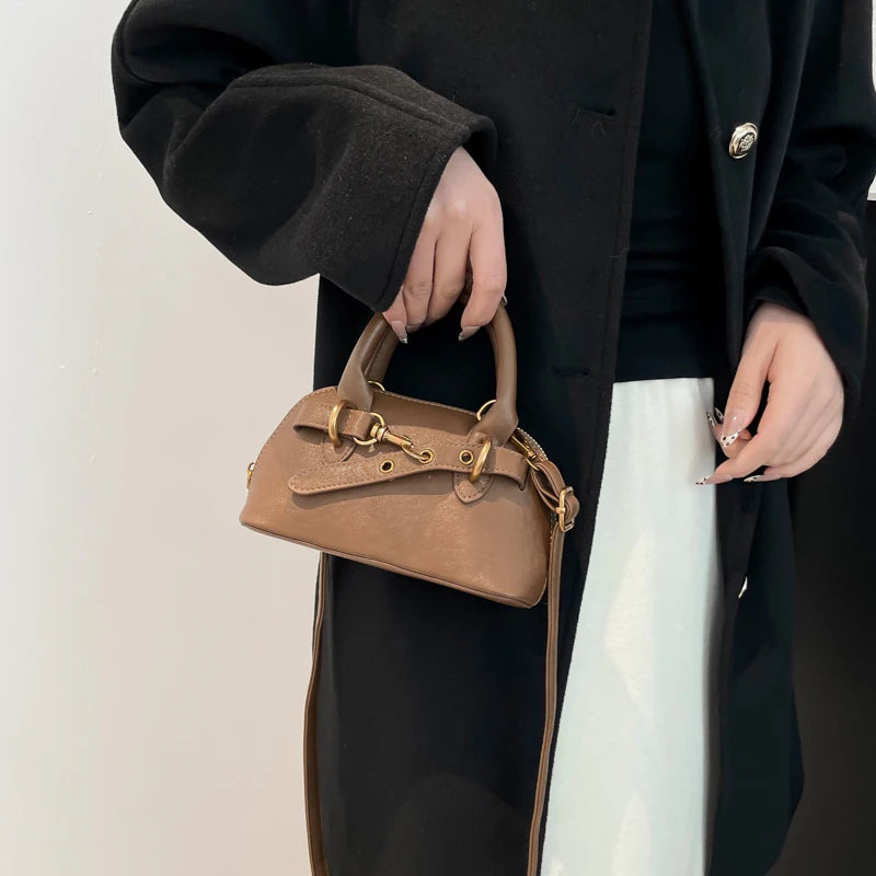 Small Size Top-handle Bags For Women Belt Buckle Design Mini Shoulder Cross Body Shell Bag Luxury Designer Purses And Handbags
