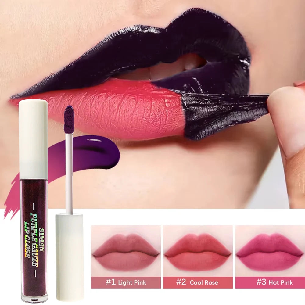 1/3 pcs peel off lip gloss, blue-purple, matte, long-lasting, waterproof, moisturizing - the Perfect gift，Halloween stage makeup