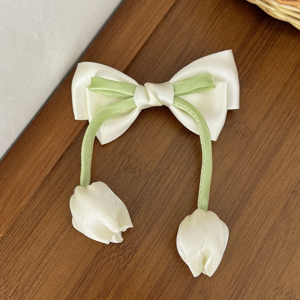 Beautiful Chiffon Tulip Hair Clips for Girls Light Pink Elegant Floral Hair Clips New Product Headwear