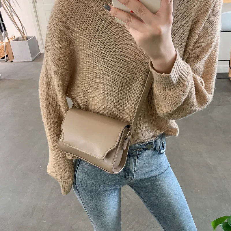 Vintage Mini Messenger Bags for Women PU Leather Shoulder Bags Ladies Simple Design Handbag Female Crossbody Small Square Purse