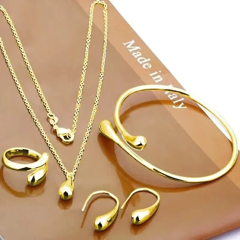 Minimalist Gold Teardrop Jewelry Set Dainty Necklace Earrings Bracelet Ring Elegant Daily Fashion Accessories Gift for Women