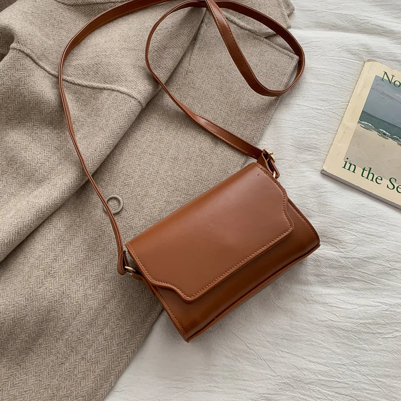 Vintage Mini Messenger Bags for Women PU Leather Shoulder Bags Ladies Simple Design Handbag Female Crossbody Small Square Purse
