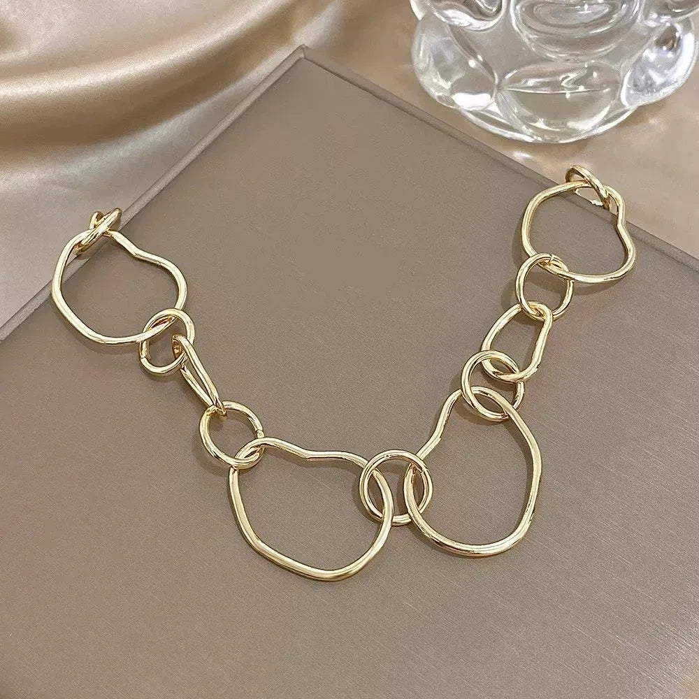 Minimalist Irregular Women Necklace Geometric Gold Color Circular Chain Link Choker Necklace Party Jewelry Gifts