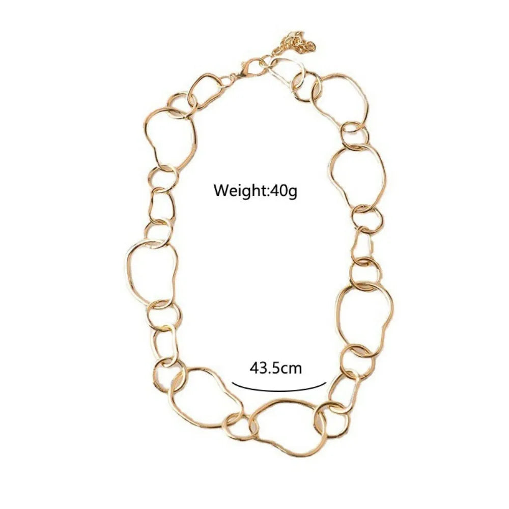Minimalist Irregular Women Necklace Geometric Gold Color Circular Chain Link Choker Necklace Party Jewelry Gifts